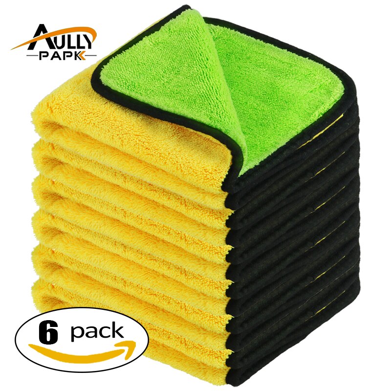 6Pcs Auto Wassen Pluche Microfiber Car Doekjes Car Care Microvezel Wax Polijsten Detaillering Handdoeken Groen/Geel 40cm x 40cm