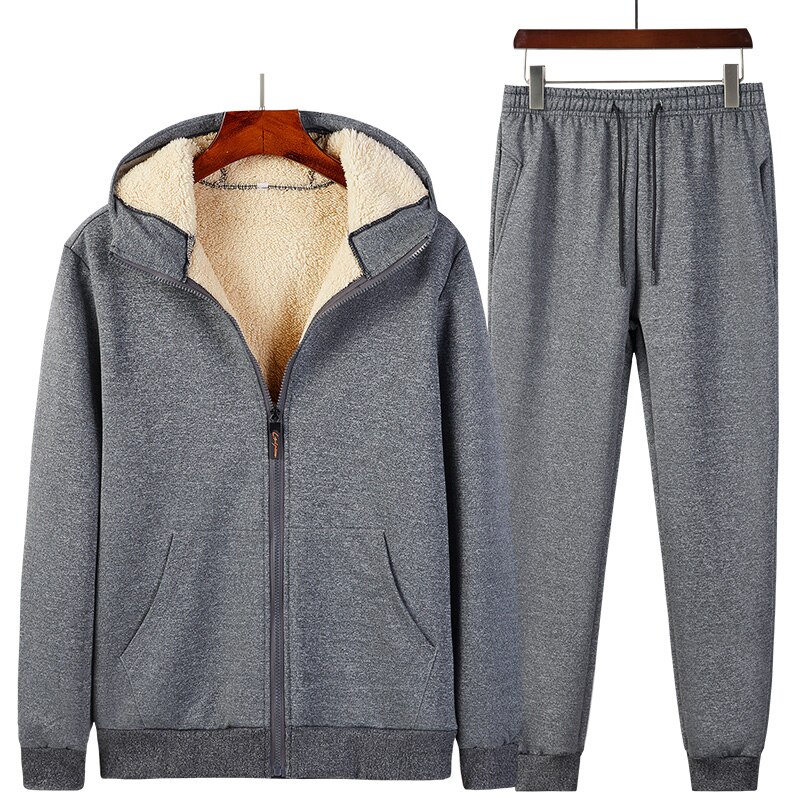 Winter dikke imitatiebont warme trainingspak heren hoodie trainingspak 2 -delige jas + broek heren set sportkleding trainingspak 4xl 5xl: Grijze pakken / China maat 4xl