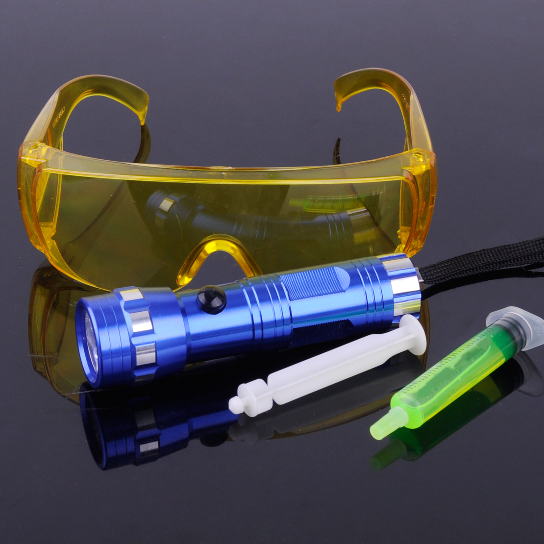 Dwcx bil 14 led blitzlys lækagedetektorsæt sikkerhedsbriller med fluorescerende olie klimaanlæg a/c gas uv