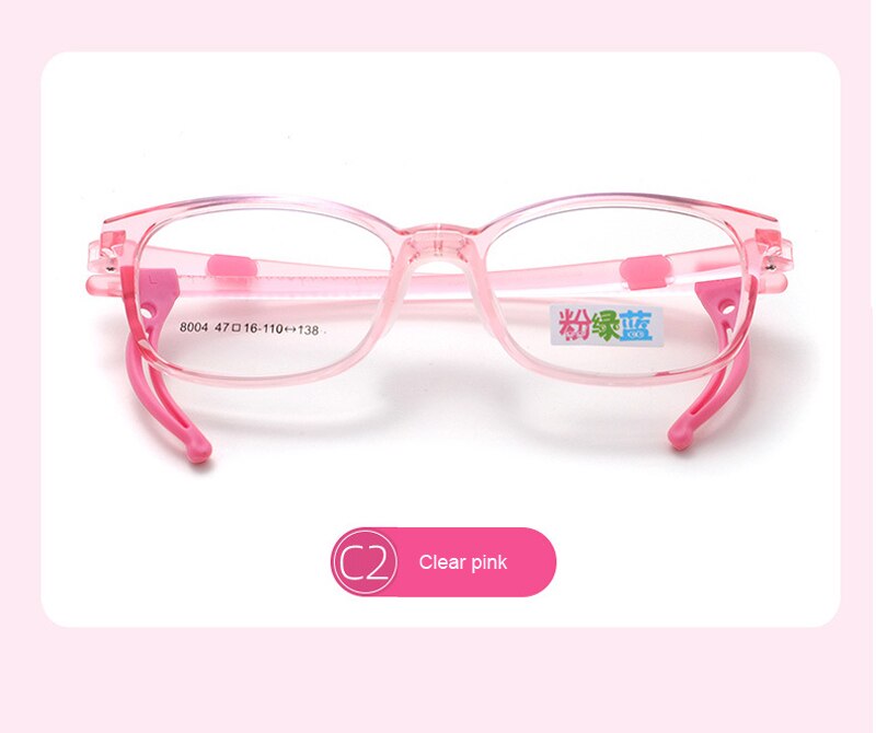 Glasses Frame Adjustable Temple kids Girl's Transparent Square Tr90 Eyeglasses Upgrade Silicone Nose Pad Boy's Spectacle BSX8004: C2 Clear Pink