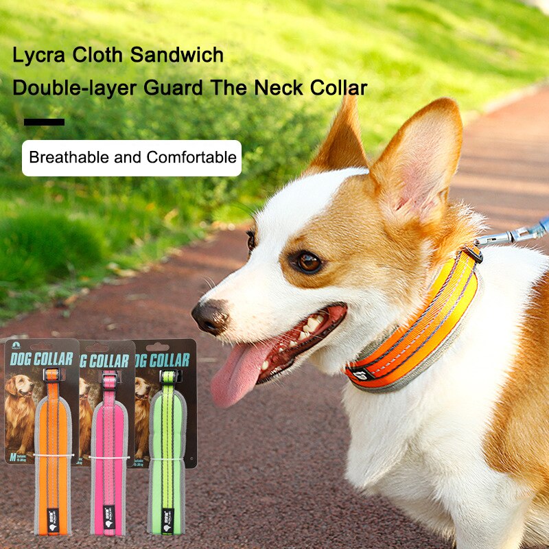 Nylon Pet Collar Adjustable Reflective Double-layer Dog Collars With Soft Mesh Padded For Medium Large Dogs Golden Retriever Pug
