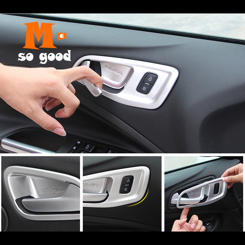 Para ford escape kuga 2013/14/15/16/17/18 abs chrome interior maçaneta da porta captura capa tigela guarnição quadro surround decore 4 peças
