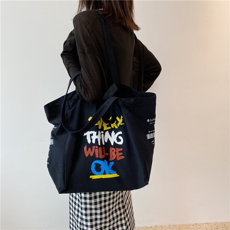 Sac de courses en toile Extra Large pour femmes, fourre-tout d'épicerie en tissu de coton , sacs à bandoulière pour jeunes filles