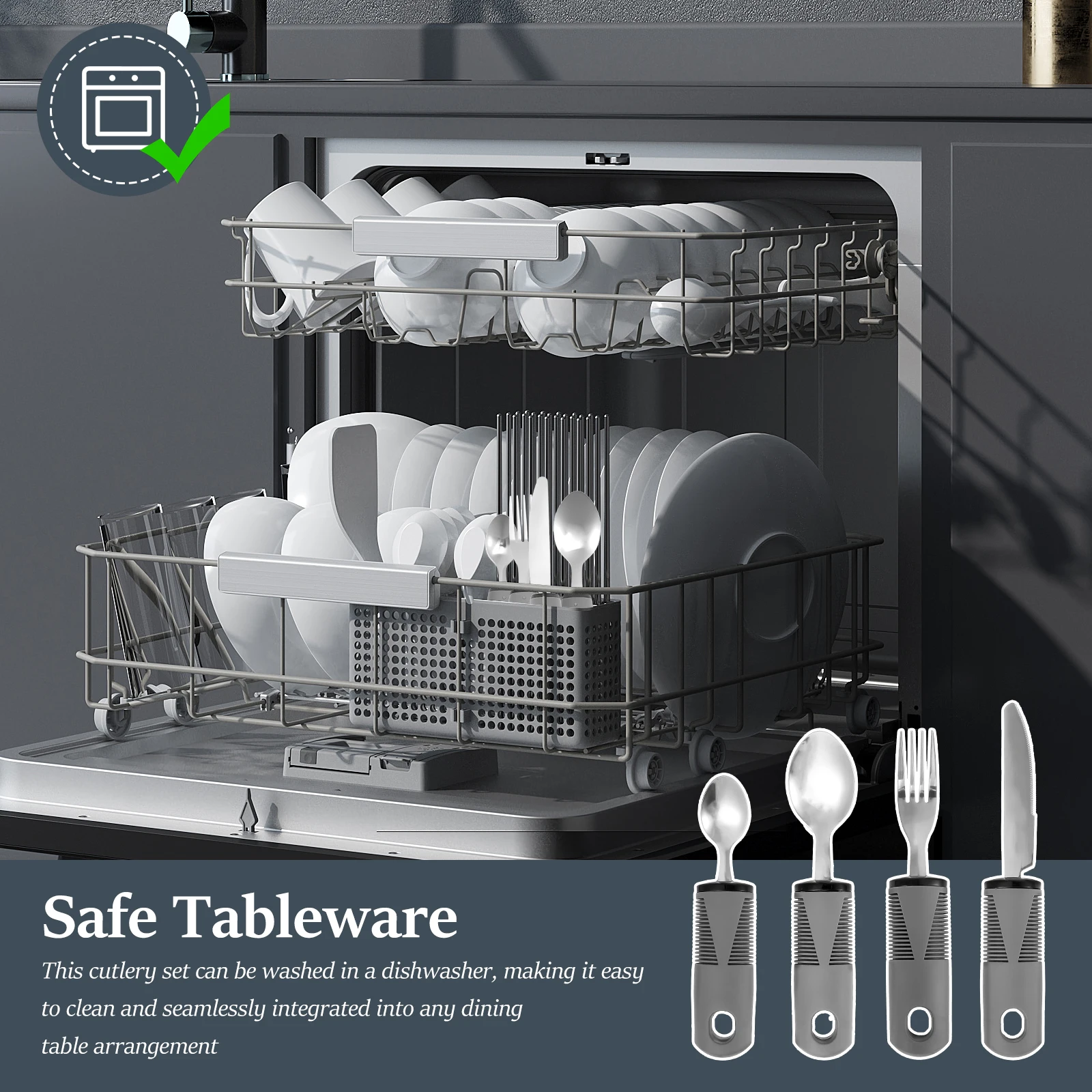 4Pcs Elderly Utensils Adaptive Built Up Utensils Nonslip Spoon Handicapped People Fork Elderly set Parkinsons Silverware