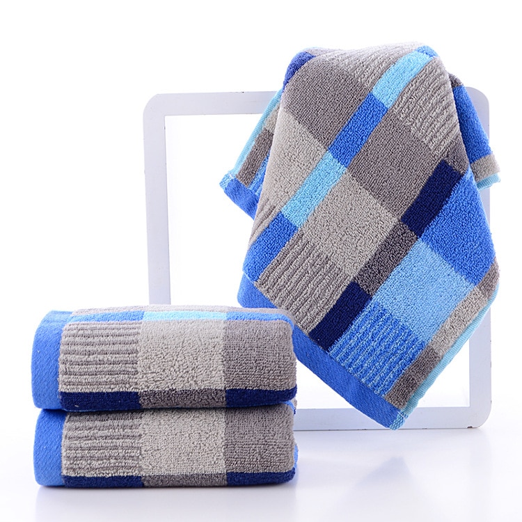 1pc katoenen blauwe gezichtshanddoeken, gekleurde geruite badhanddoeken, 34*73cm absorberende badhanddoeken