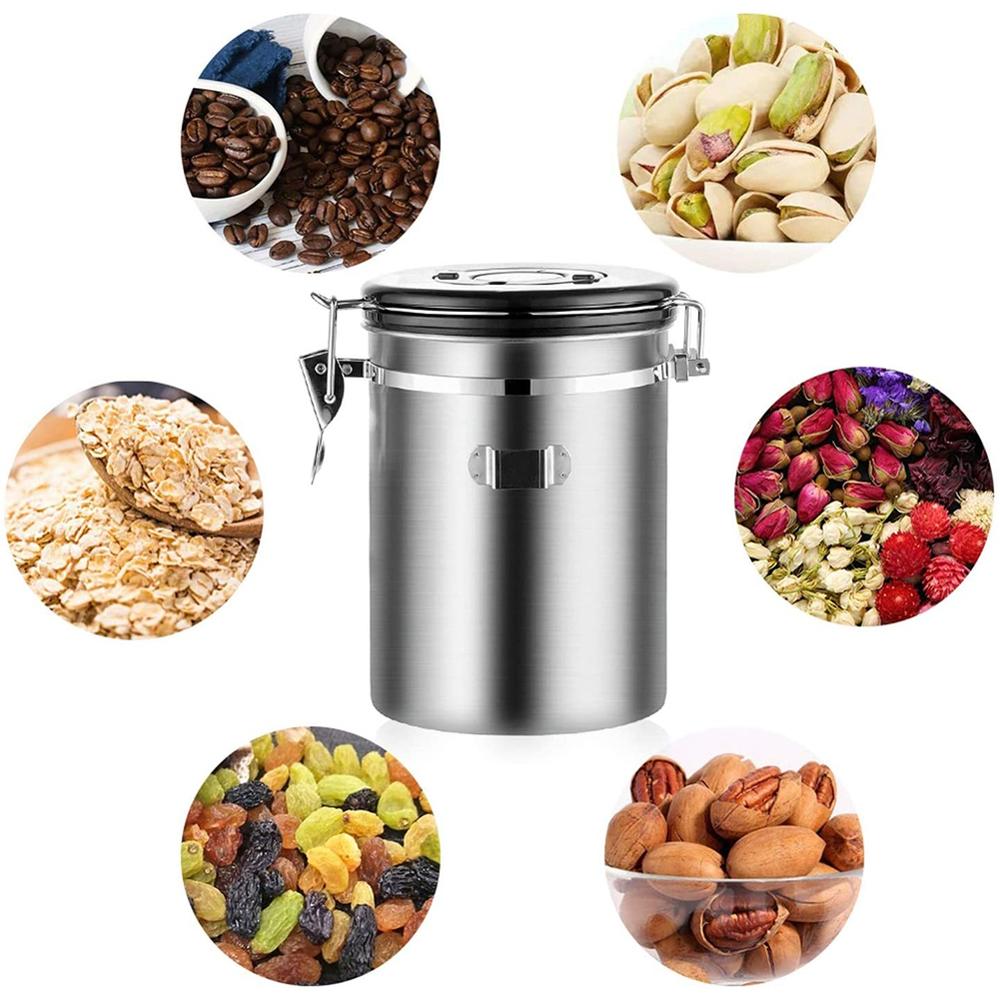 Stainless Steel Coffee Container Kitchen Storage Airtight Canister for Coffee Beans Sealed Tank with Spoon