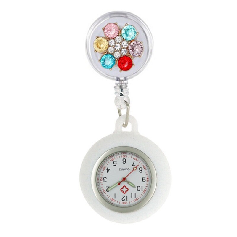 Reloj de bolsillo de silicona para enfermera y doctor, cronógrafo retráctil con piedras de cristal coloridas, para hospital