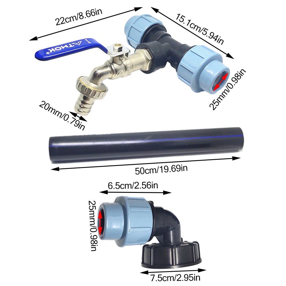 Ibc Tank Tap Adapter Polyethyleen Ibc Tank Draad Kraan Met 1 Buis En 2 Gebogen Connectors Afvoer Adapter