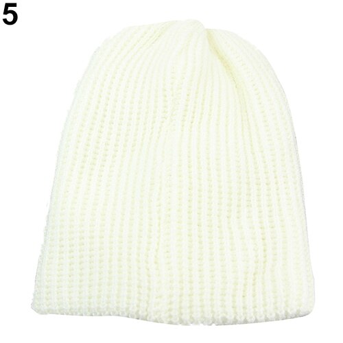 Män vinter stickning baggy cap avslappnad varm djurmössa stickad virkad mössa: Vit