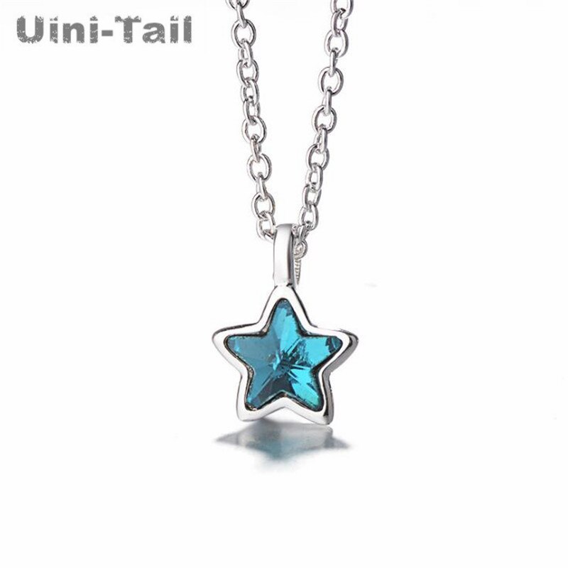 Uini-tail colar de prata esterlina 925, pequeno colar estrela azul fresca, moderno, bonito, cinco pontas pingente gn248