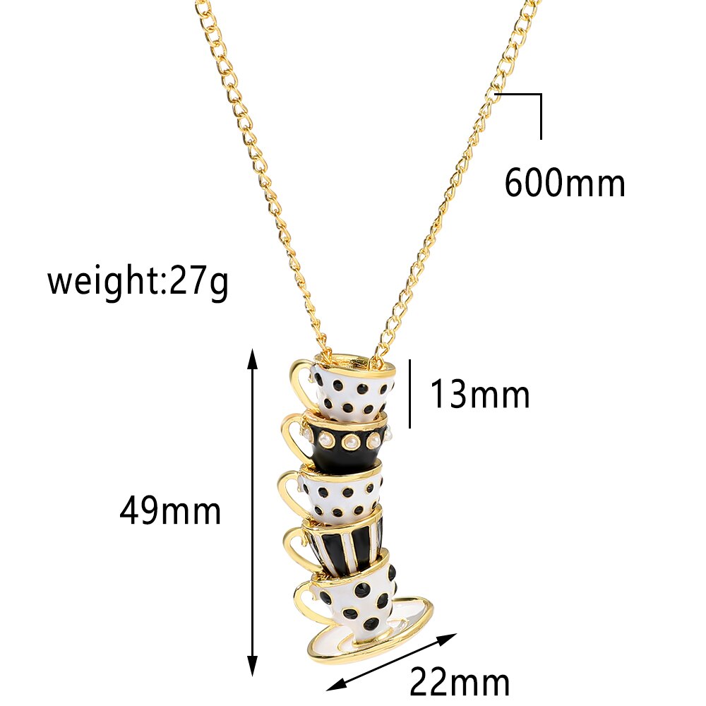 FXM Bohème Teetasse Anhänger Halskette Damen - Handgefertigt Emaille Metall Pullover Kette Schmuck: Xl1280