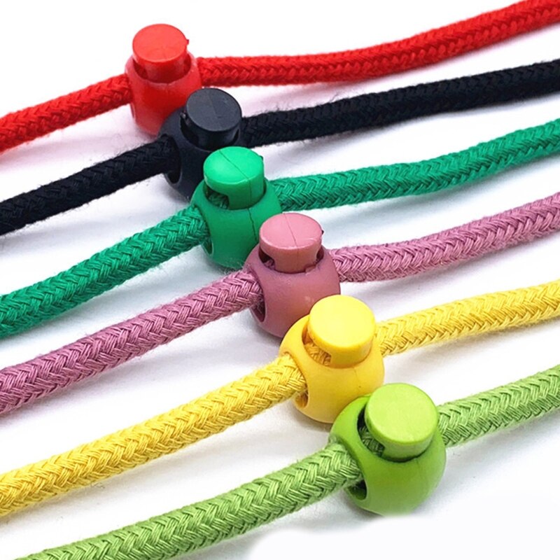 30/100Pcs Face Mask Earloop Plastic Cord Locks End Round Ball Spring Toggle Stoppers Single Hole Sliding Fastener