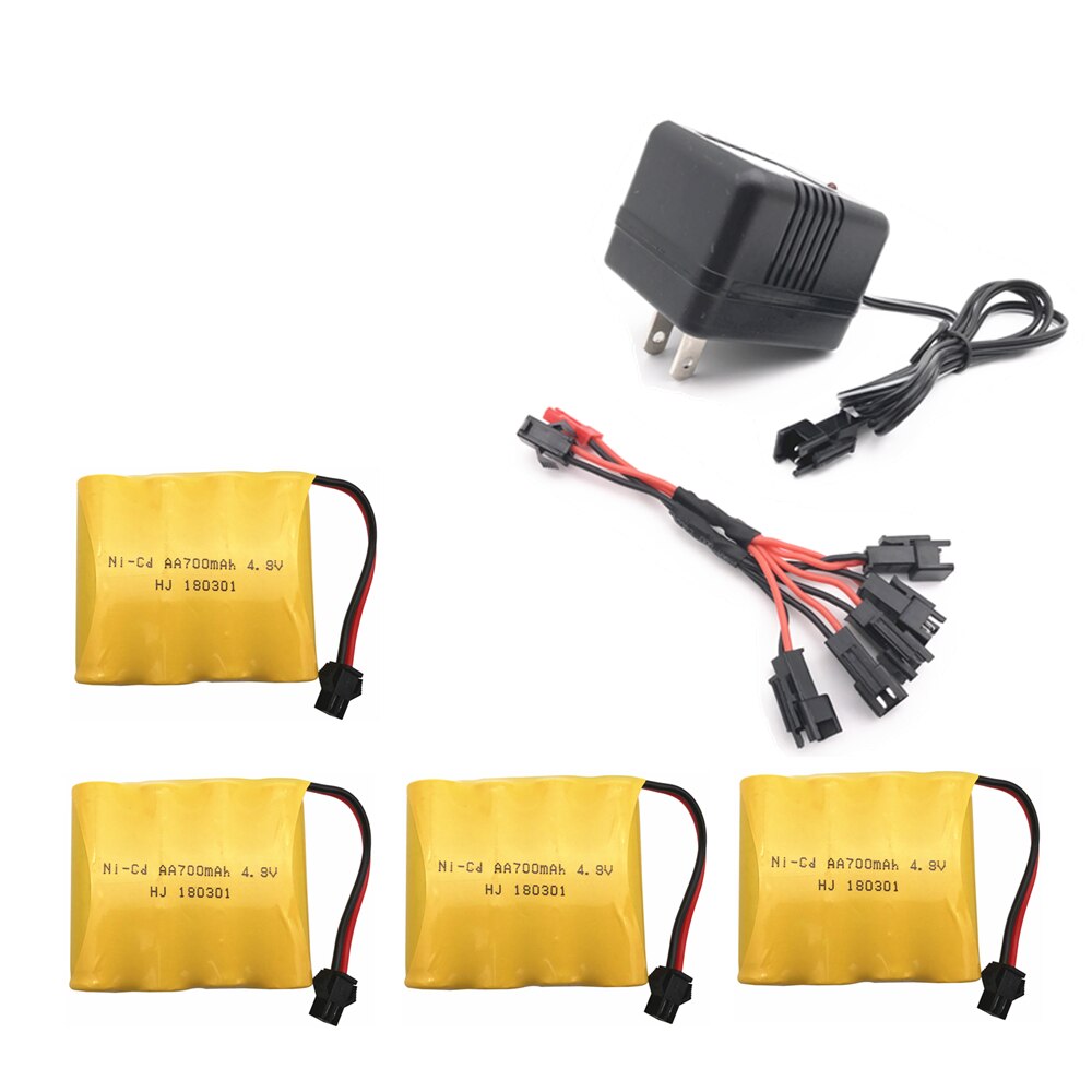 4.8V 700mAh Ni-Cd Battery With 5 in 1 Charger For Remote Control Toys Lighting Electric Tool AA Group RC TOYS Battery Group: 4pcs US Plug