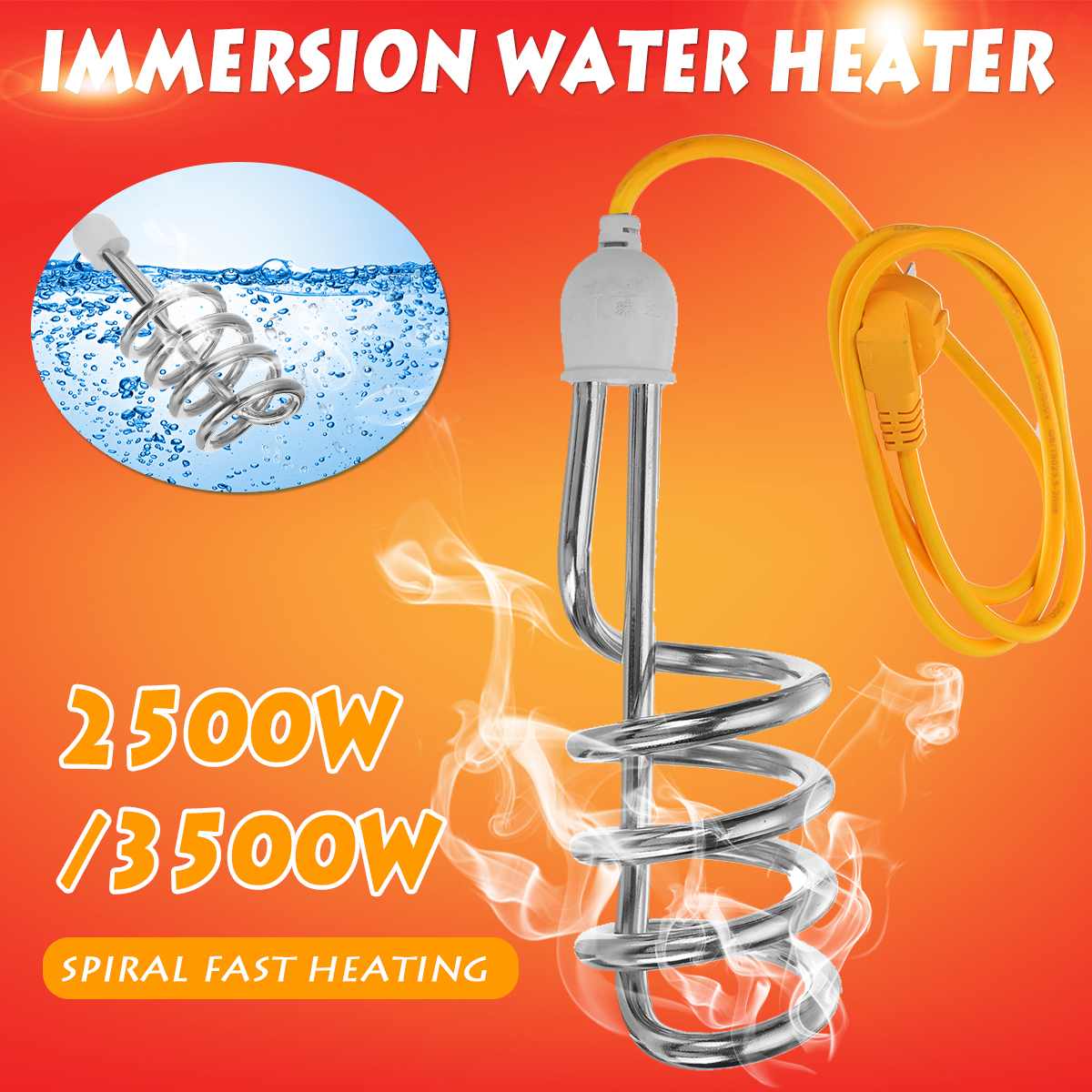 3500W 220V Portable Immersion Electric Water Heater Boiler Heating Element Can Be Used Travel Bathroom Bathtub Swimming Pool