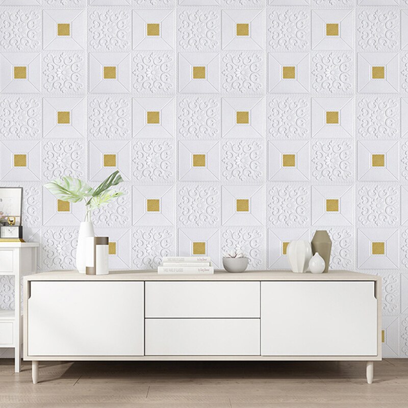 10 Pcs 3D Wall Stickers Ceiling Panel Roof Decor Waterproof Self-Adhesive Foam Wallpaper Living Room Kitchen TV Backdrop Decals