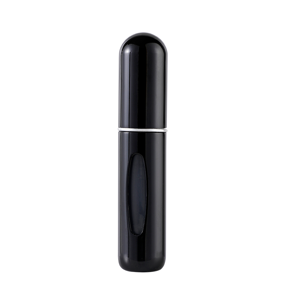 Mini botella de Perfume portátil de viaje de alta gama, Base de recarga, carga recta, muestra pequeña de Perfume, Material de aluminio: Negro
