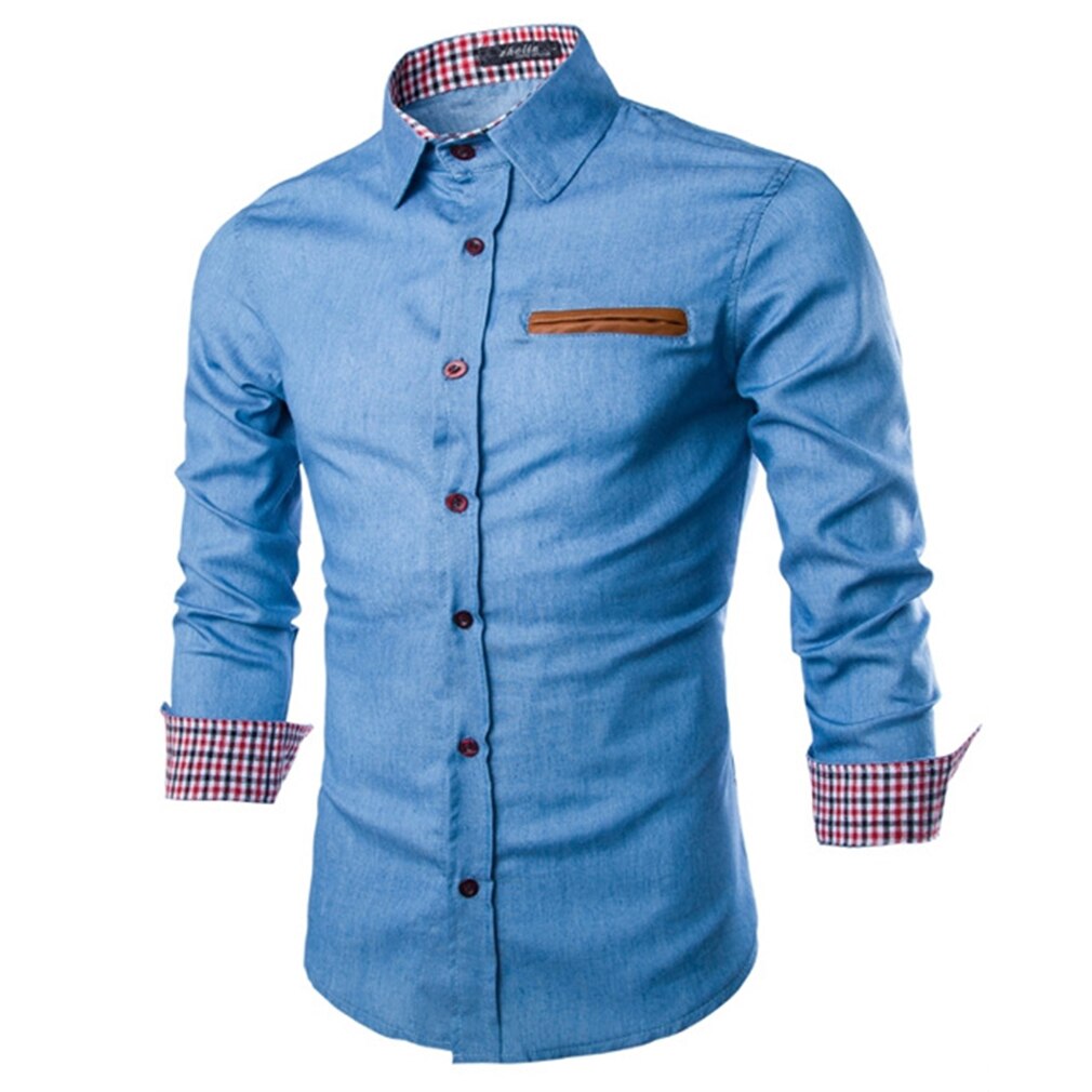 Jeansskjortor herr cowboyskjorta casual långärmad slim fit skjorta höst man jeans jeansskjorta toppar storlek s-xxl: Default Title