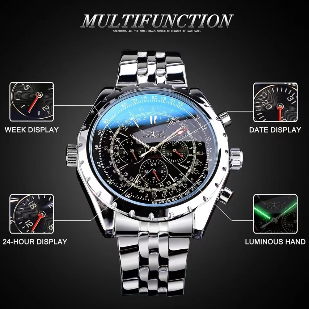 JARAGAR Mechanische Uhr Für Männer Luxus Uhr Große Zifferblatt Kalender Woche Display Leuchtende Edelstahl Männer Uhr Reloj Hombre