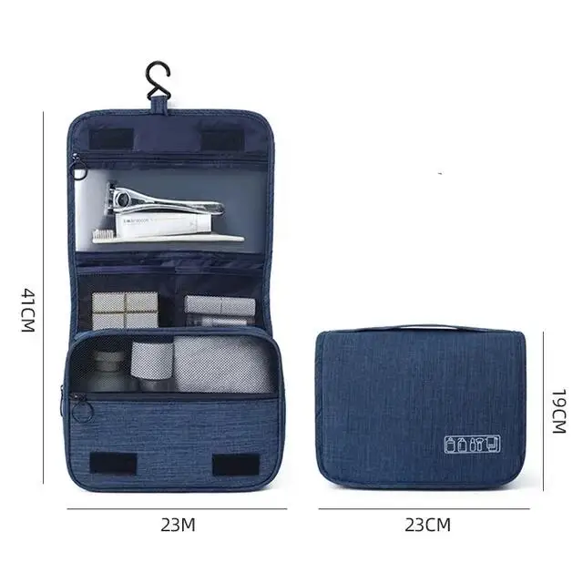 1PC Oxford Fabric Men Business Przenośna pamięć masowa Organizer na przybory toaletowe Damska kosmetyczka Wodoodporna wisząca podróżna kosmetyczka: Niebieski