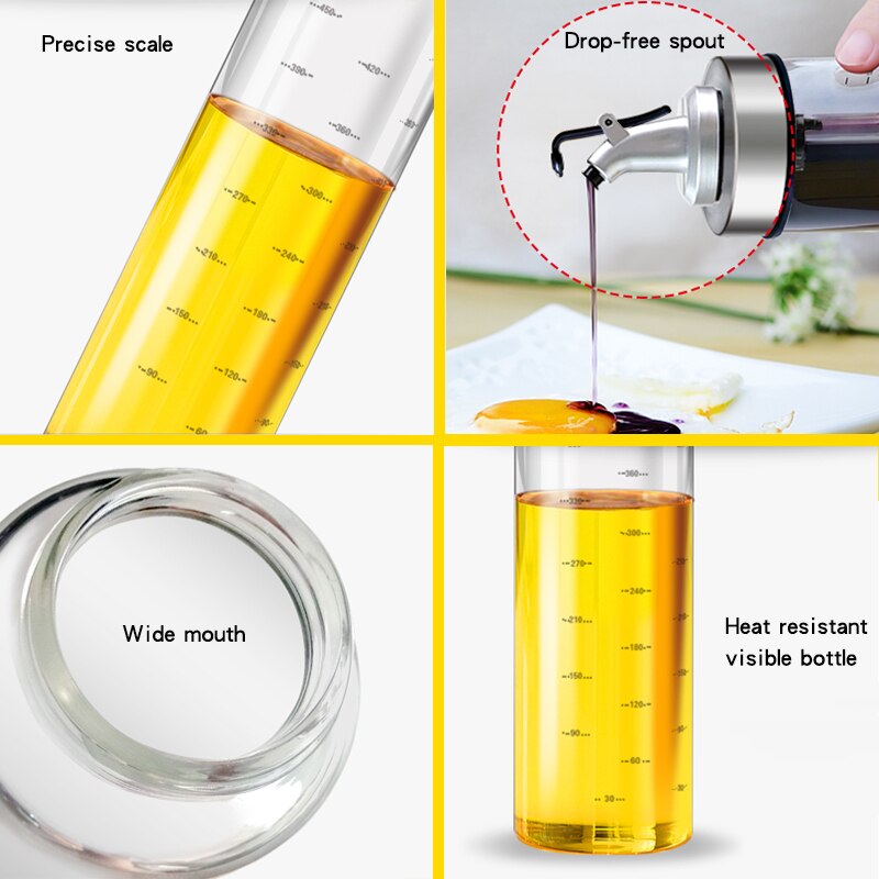 Glassoljeoljedispenser, eddikflaskesett, ingen dryppolje, kjøkkenverktøy