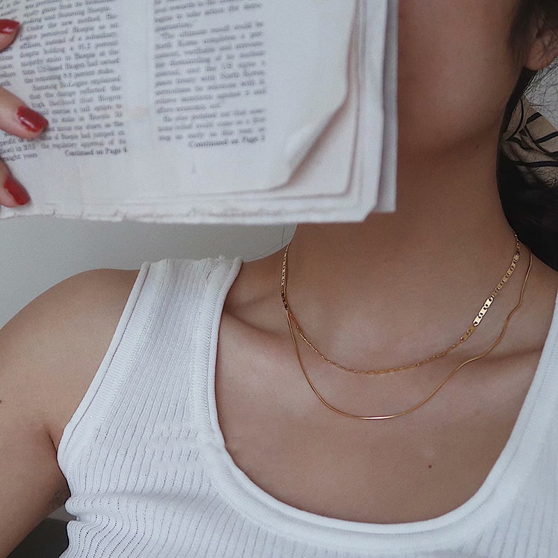 AOMU 3 Arten Punk Jahrgang Kubanischen Halsband Halskette Kragen Aussage Hüfte hüpfen klobig Gold Farbe Dünne Kette Halskette Frauen Schmuck