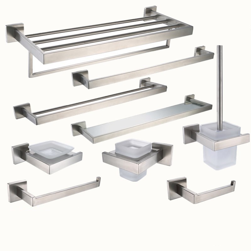 Stainless Steel Bathroom Hardware Kit Brushed Nickel Towel Rack Toilet Paper Holder Towel Bar Hook Bathroom Accessories