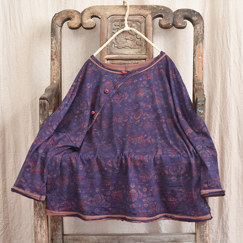 Kinesiske damet-shirts med lange ærmer i bomuld og hør, forårsprint, løse, afslappede toppe til kvinder, t-shirts  m965: Beige