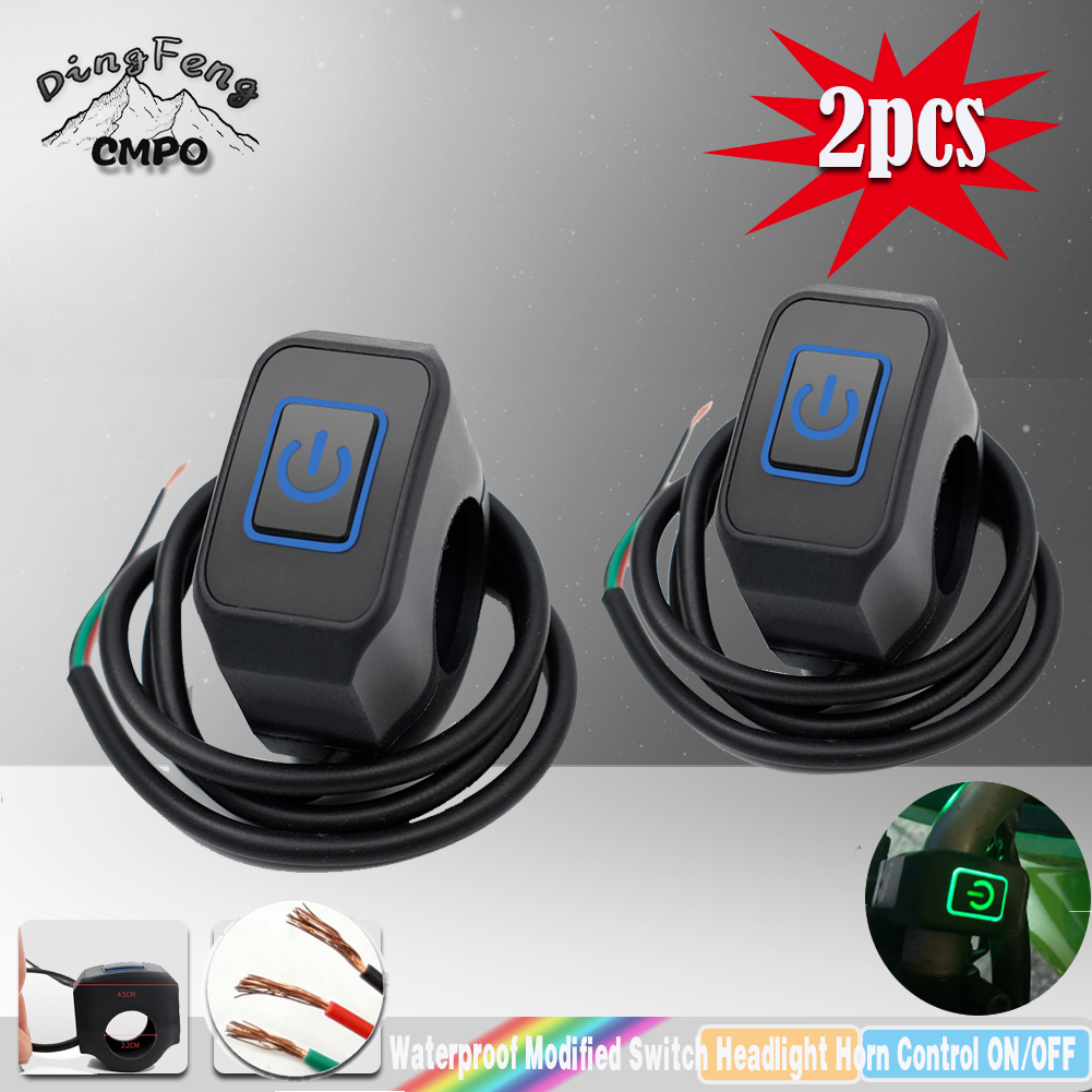 1/2 pièces interrupteur de guidon de moto avec bouton momentané de lumière LED pour électrique Star Kill bouton de commutation de commande étanche 22mm: Rouge