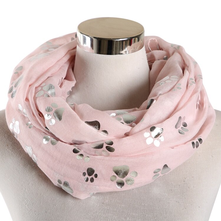FOXMOTHER Neue Blau Grau Weiß Farbe Folie Splitter Katze Hund Pfote Schal Snood Ring Unendlichkeit Schal Frauen Damen: Rosa Schleife