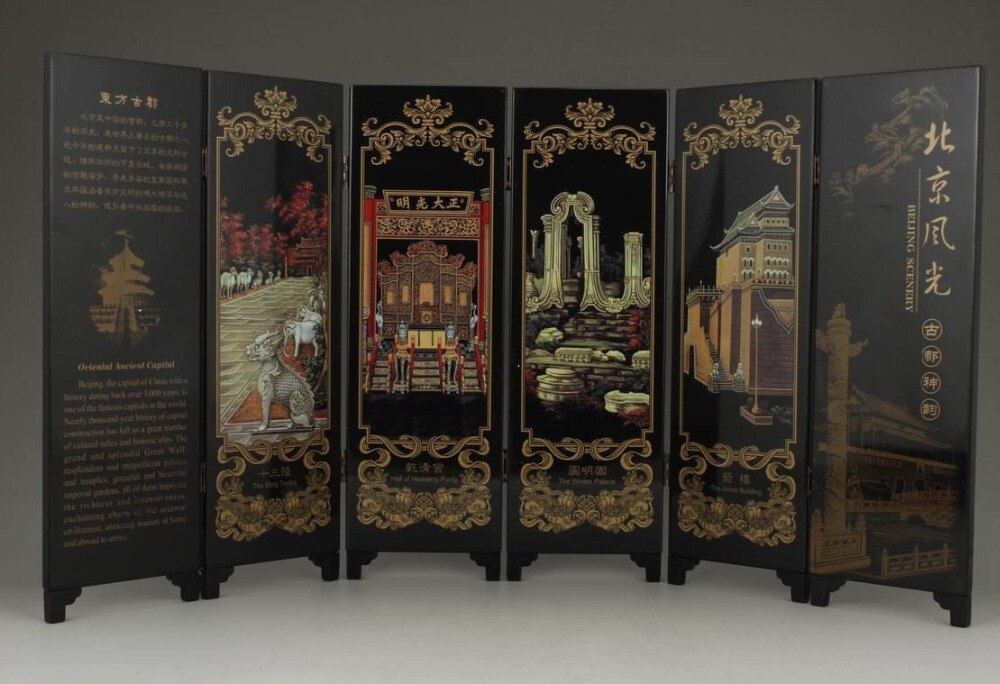 Peinture chinoise ancienne en laque, décoration d&#39;écran de paysage de pékin, travail manuel