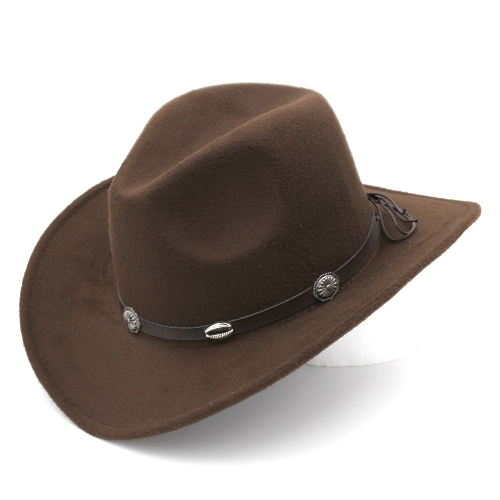Mistdawn vintage stil bred skygge western cowboy hat cowgirl cap australsk stil hat m / læderbånd størrelse 56-58cm