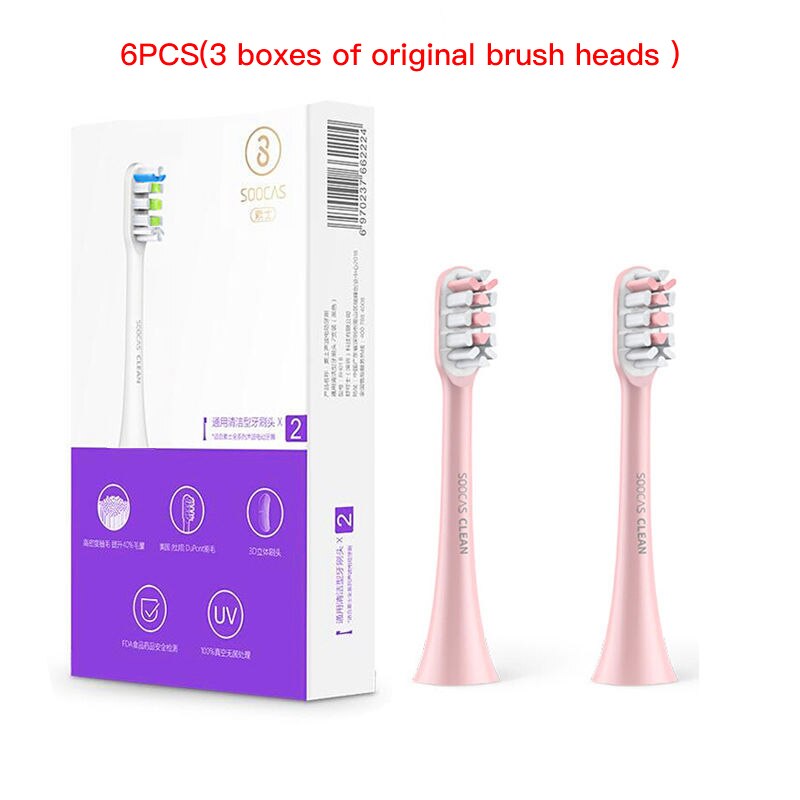 Originale xiaomi soocas  x3u x3 x5 tandbørstehoveder mijia  x3u v1 tandbørstehoved sonisk elektrisk udskiftning af tandbørstehoveder: Lyserød -6 stk