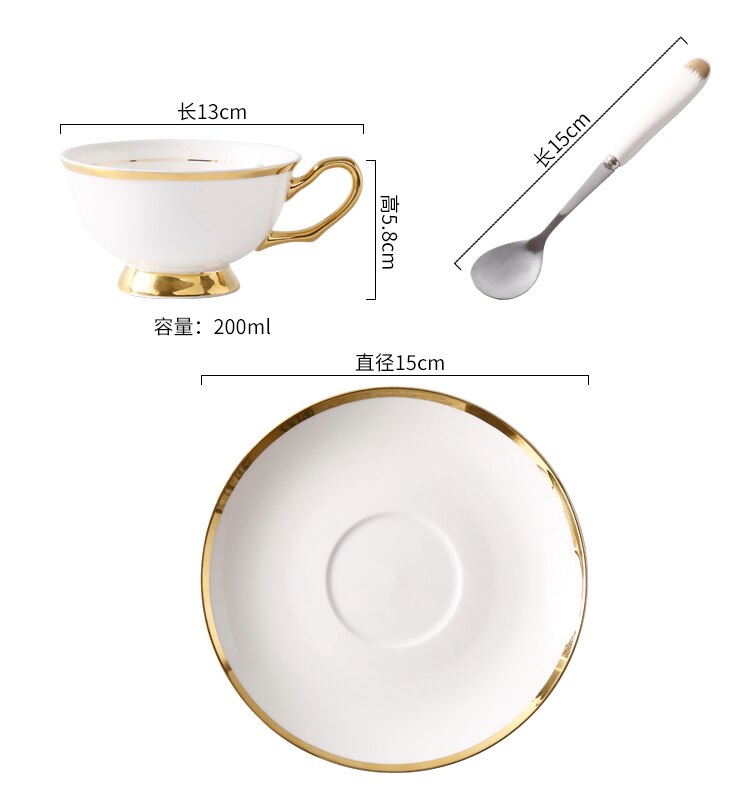 High-grade gold bone china coffee cup European tea set Ceramic afternoon tea set Red Tea Cup Couple Cup Saucer Spoon