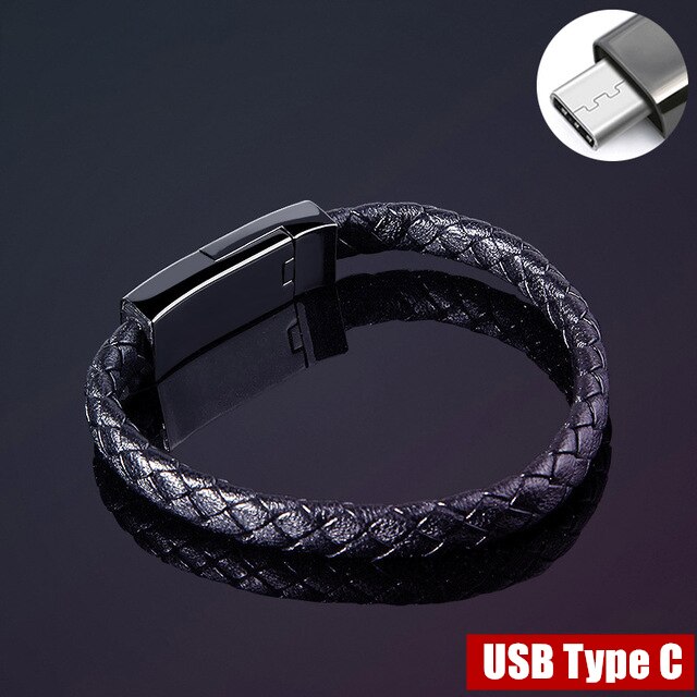 Micro USB Typ C Ladekabel Tragbare Geflochtene USB Lade Armband Leder Telefon Ladegerät Für Honor 8X 8C 6A Redmi 5 6 7A 8T: Type C / 22cm Length