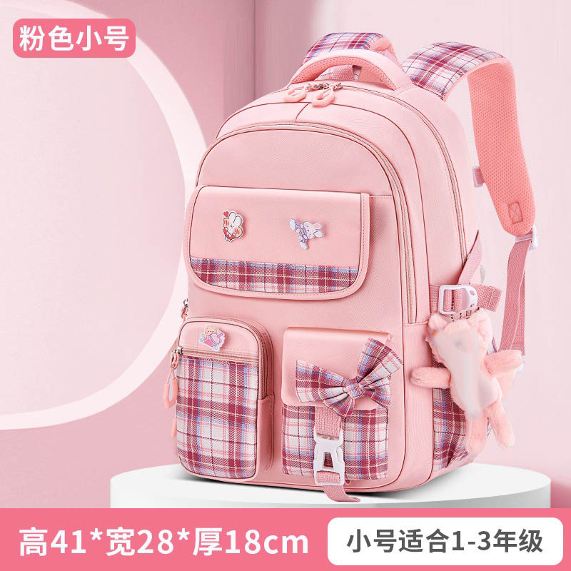 Mochila a cuadros para estudiantes de escuela primaria, protección de la columna vertebral, ergonómica, gran capacidad, ligera, resistente al agua: Castaño