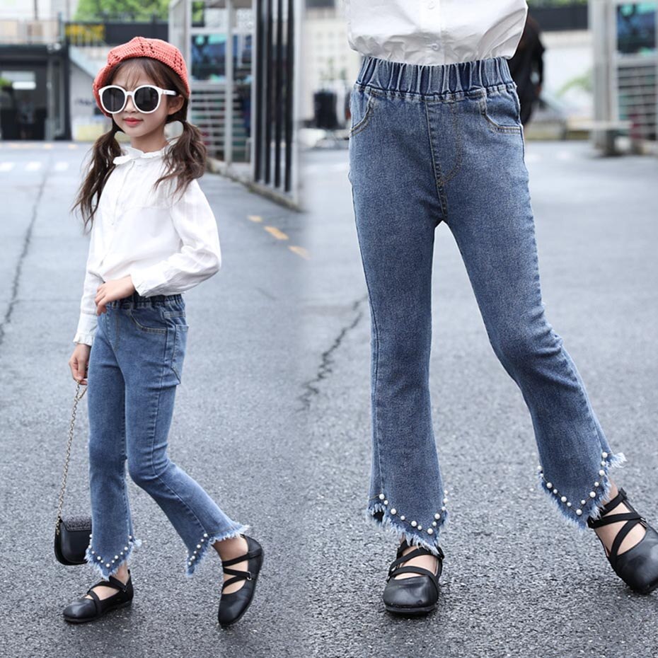 Filles jean perle décoration enfants jean pour filles Jeans décontractés pour enfants adolescents vêtements pour enfants 6 8 10 12 14
