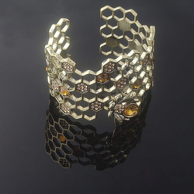 Gold Biene Bienenwabe Manschette Breites Armbinde Armbinde Einstellbar Bienenstock Armreifen für Frauen Partei Schmuck Weihnachten