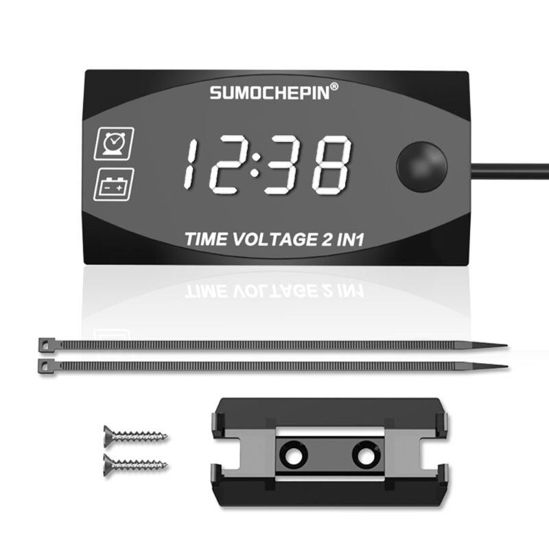 Voltímetro Digital LED de 12V CC, voltímetro de Panel de voltaje para coche de motocicleta electromóvil Q1QE: Blanco