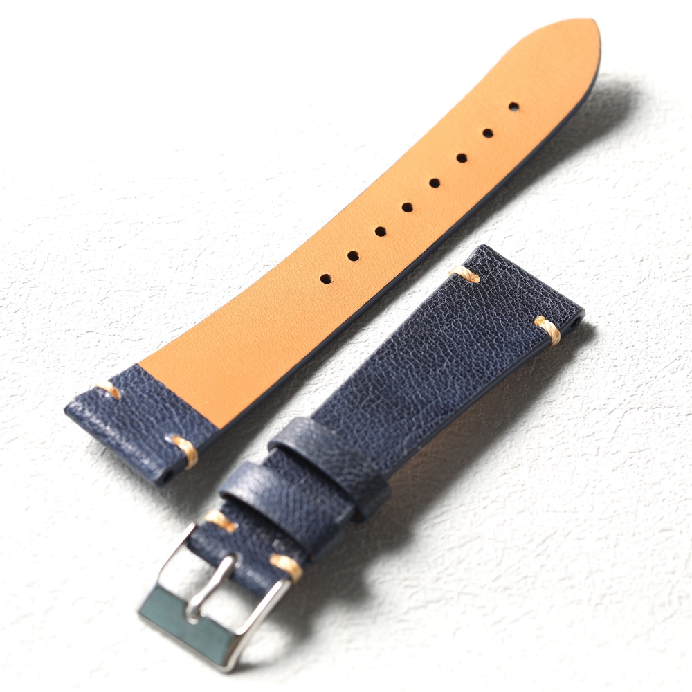 Handgemaakte geitenleren band, ultradun en zacht S/M-formaat, 18 19 20 21 22 MM blauwe lederen band, vintage stijl horlogeband