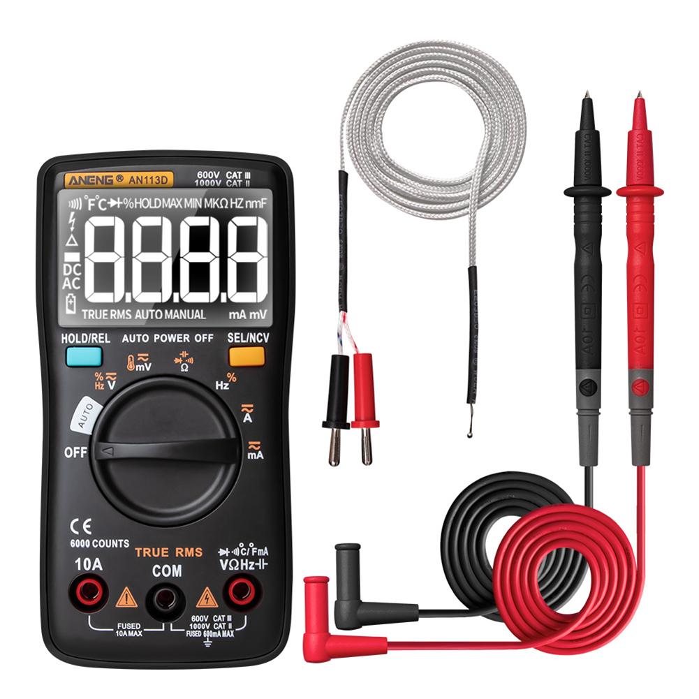An113d ncv digitalt multimeter ac/dc spenningstester autoavstandsstrømtest håndholdt måler digitalt multimeter bakgrunnsbelysning: Svart