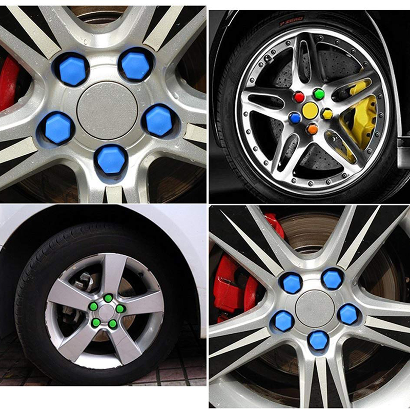 20 stk. bilfælgmøtrikker bolte hjulbolte afdækninger stik skruer hjul bil 17mm 19mm 21mm orange grøn pink sort auto hjulmøtrikker hætter