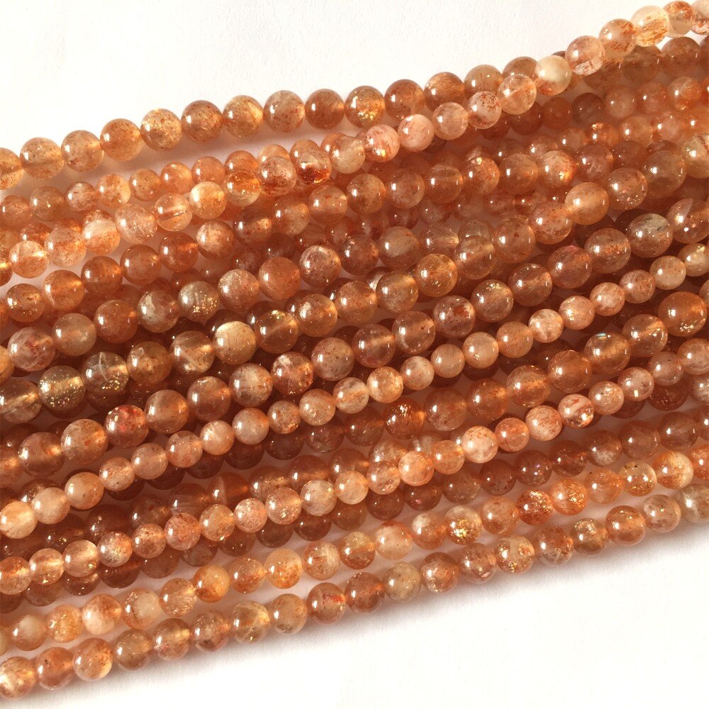 Real Genuine Natural Clear Orange Gold Sanidine Sunstone Round Loose DIY Necklace or Bracelets Beads 15" 05944