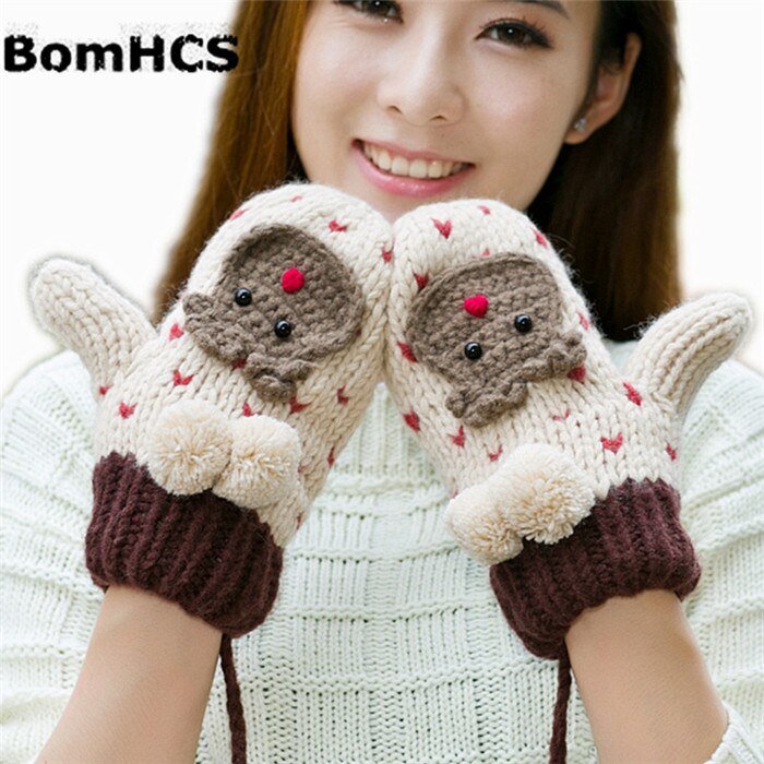 SchöNe Ebene Bär Winter warm Dicken Fäustlinge Handgemachte Gestrickte Handschuhe: Beige