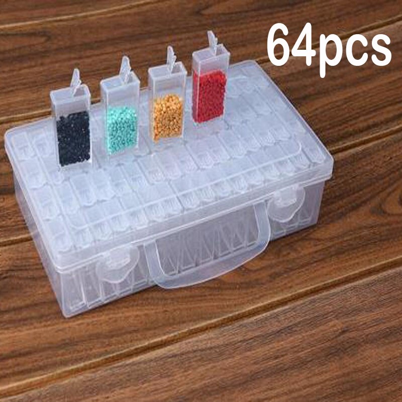 6/12/24/42/64 Grid Diamond Container Box DIY Diamant Embroidery Mosaic Tools Bead Transparent Plastic Drill Storage: 64PCS