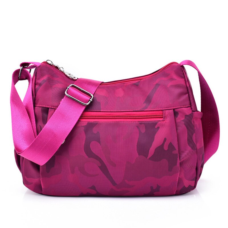 Camouflage Canvas Vrouwen tas Oxford Colth Vrouwen schoudertas Crossbody tas Winkelen Handtas Outdoor reistas een zak: B Rose red