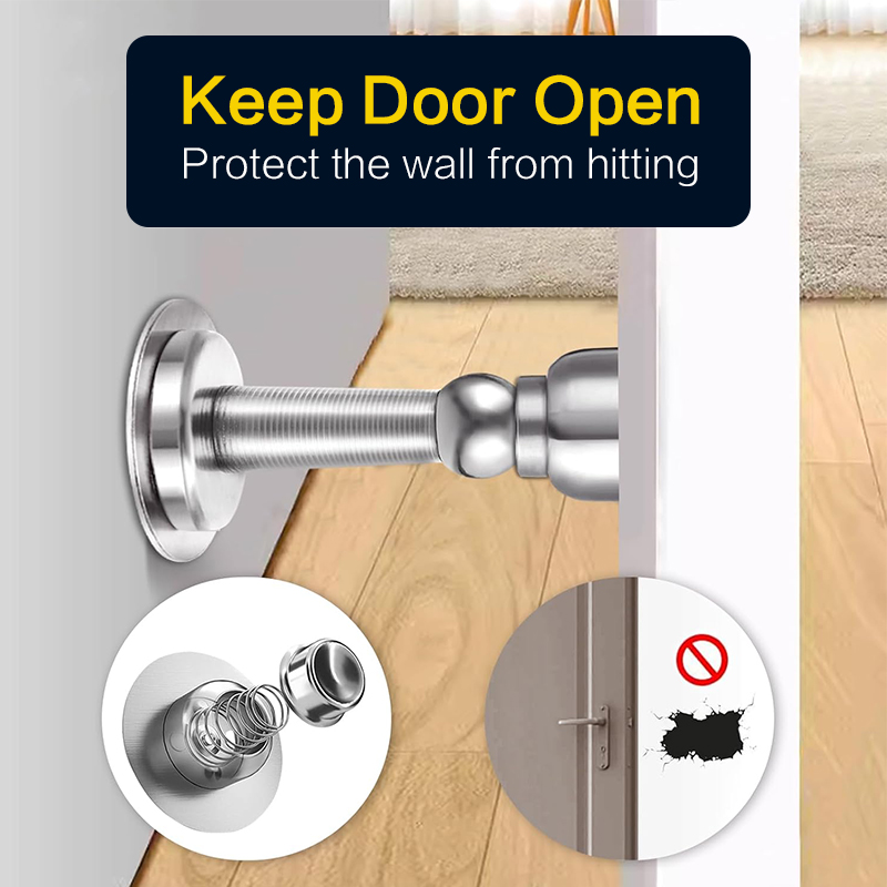 1-2 Pack Magnetic Door Stop (Brushed Nickel/ Black) No Drilling Strong Adhesive Mount Door Stopper Strong Magnetic Door Catch