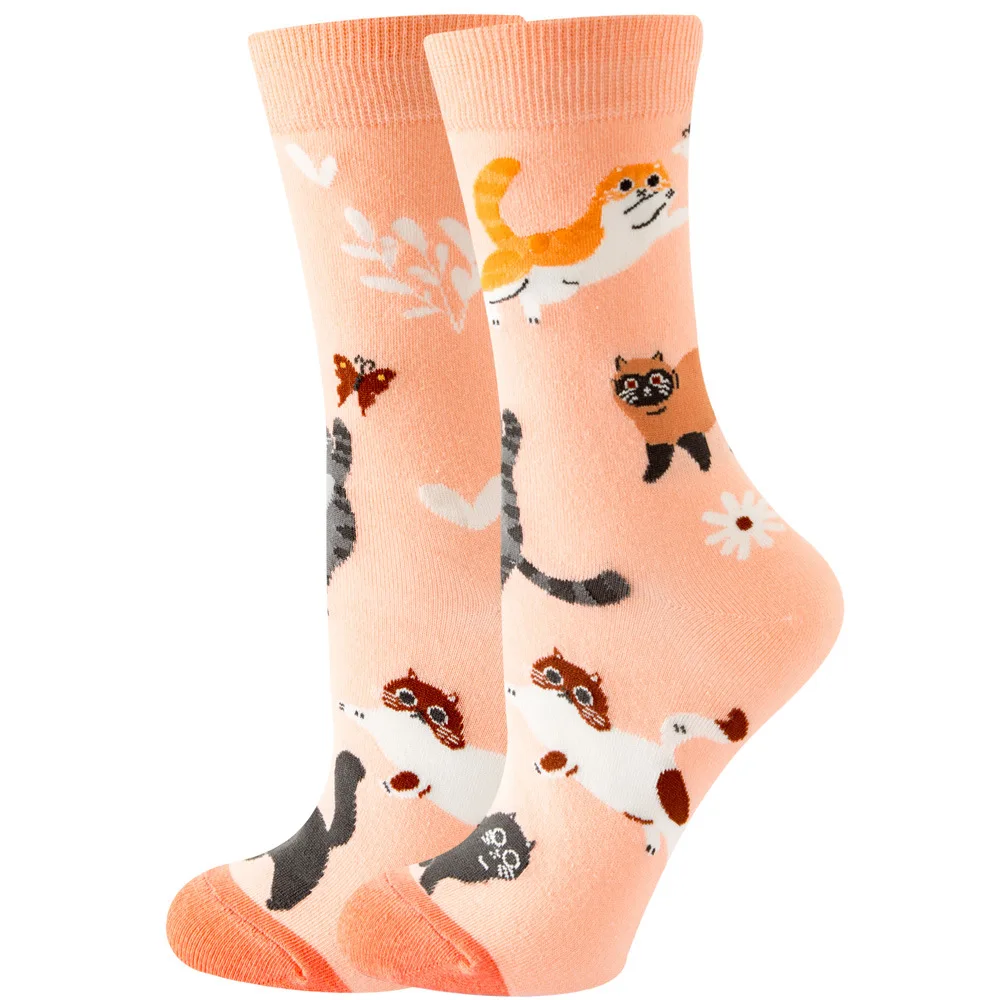 Calcetines bonitos con dibujos de animales y flores para hombre y mujer, calcetines divertidos Kawaii a la , calcetines informales felices Harajuku para otoño e invierno