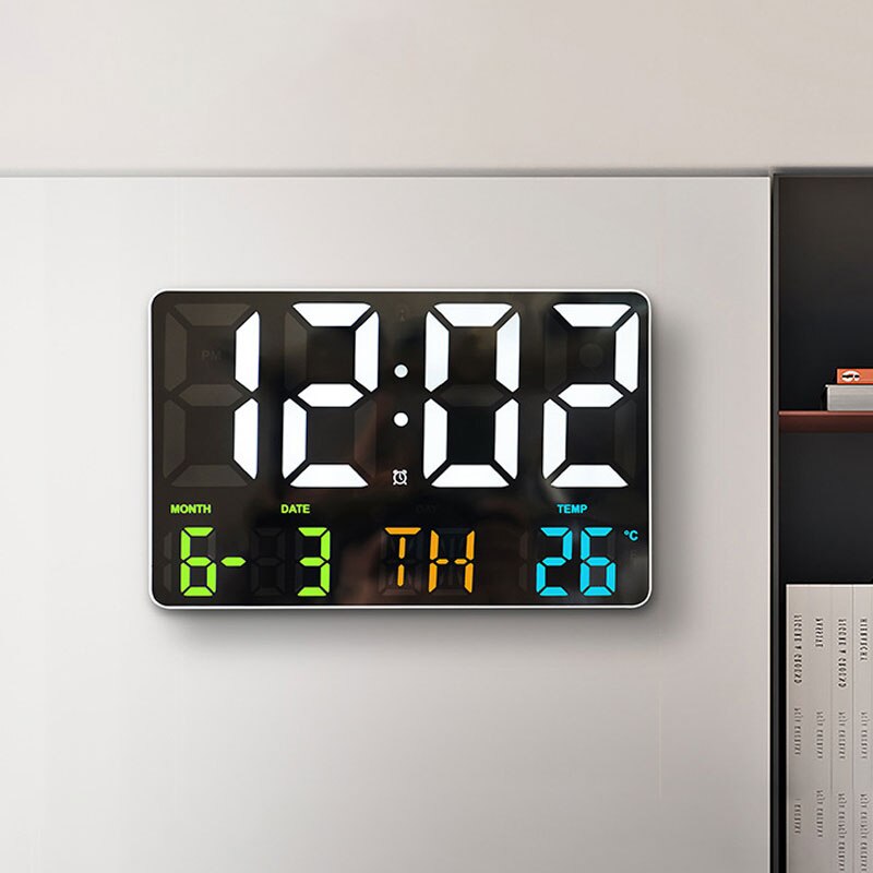 LED Large Screen Wall Clock Remote Control Electronic Wall Clock Wall-mounted Light Sensing Temp Date Power Off Memory Watch