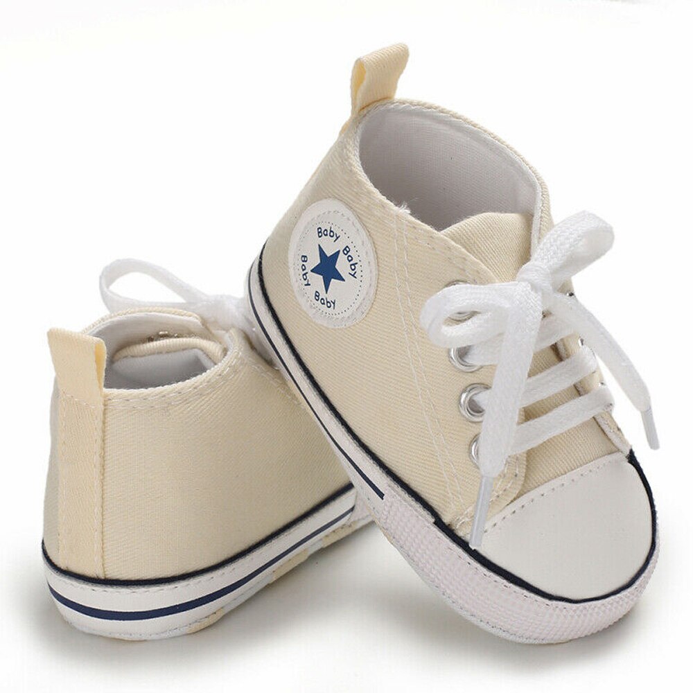 Sapatos de bebê 0-18m bebê recém-nascido infantil meninos meninas sola macia causal sapatos de renda acima: Bege / 13-18M
