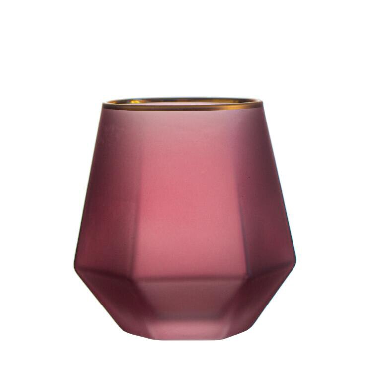 Taza de agua con forma de diamante transparente, taza de cristal con borde dorado, para beber en el hogar, polígono, mate, para leche, vino, estilo Elagant: Matte Red